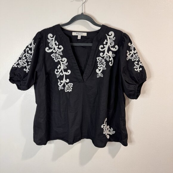 Torrid Belle Isle T-shirt Blouse 0X  XL Puff Sleeve Embroidered Black White Boho - Picture 3 of 12